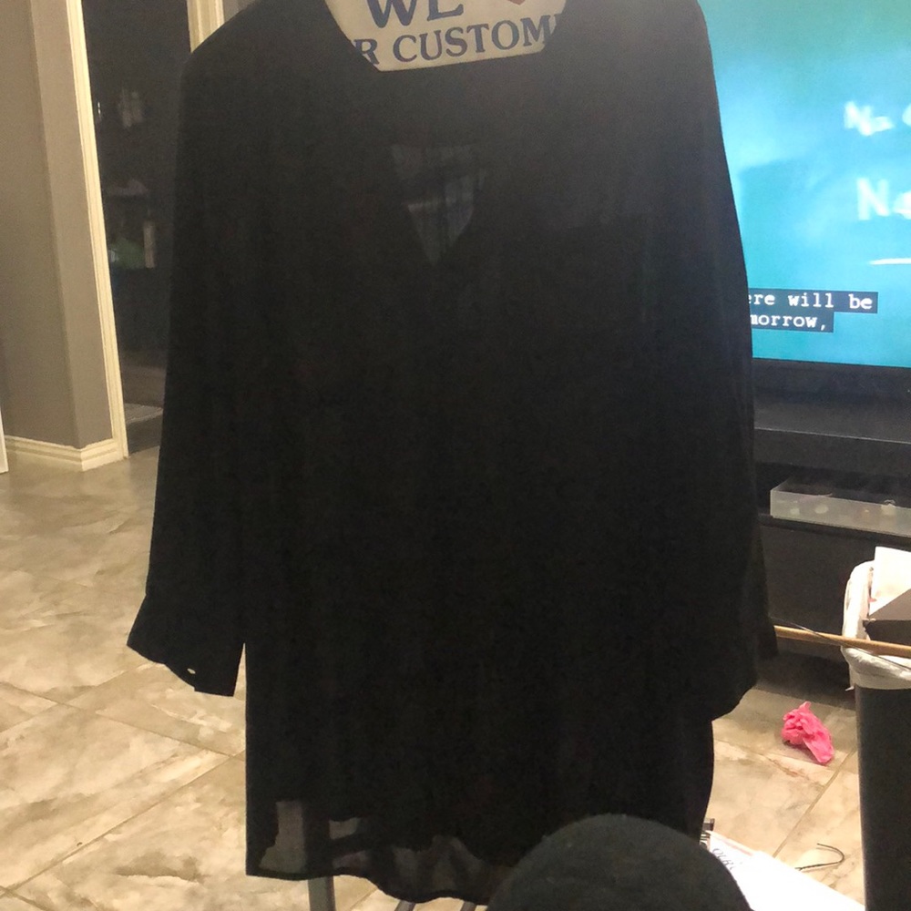 Black sheer blouse. Longer for leggings